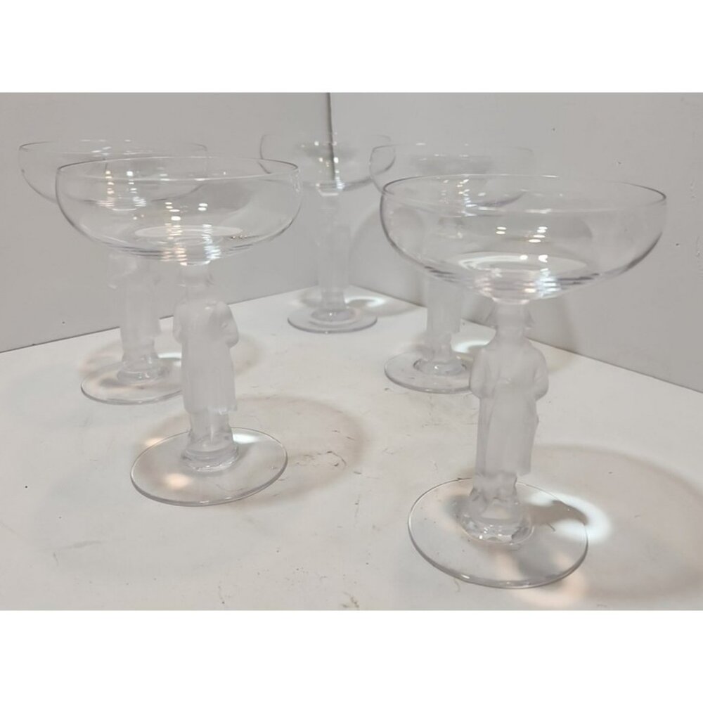 Vtg Bayel Crystal Frosted Napoleon Stem Coupe Champagne Glasses Set of 5